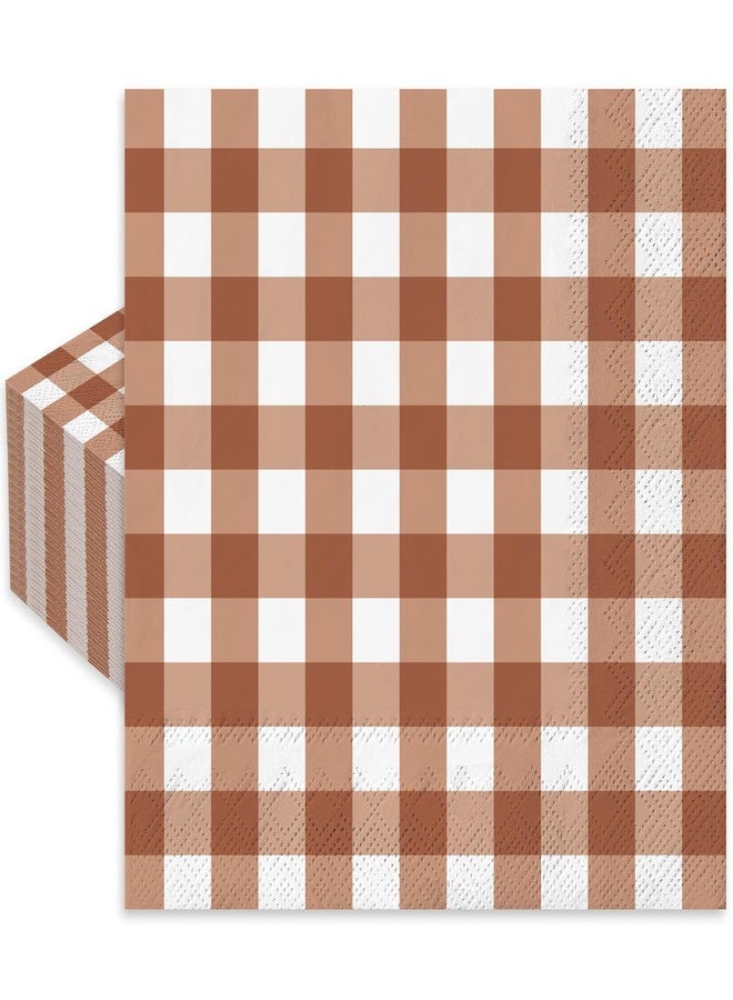 Whaline Terracotta Paper Napkin Buffalo Plaid Disposable Napkins Fall Brown Luncheon Napkin Dinner Napkin for Picnic Fall Harvest Thanksgiving Wedding Bride Shower Party Supplies Table Decor,80Pcs - Image 1