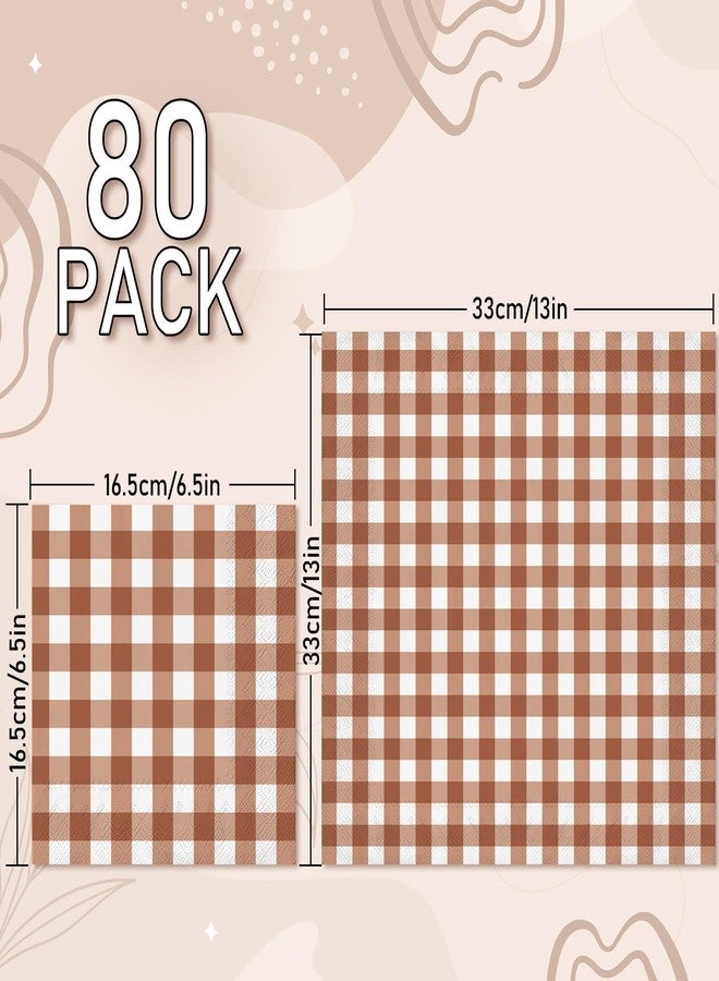 Whaline Terracotta Paper Napkin Buffalo Plaid Disposable Napkins Fall Brown Luncheon Napkin Dinner Napkin for Picnic Fall Harvest Thanksgiving Wedding Bride Shower Party Supplies Table Decor,80Pcs - Image 2