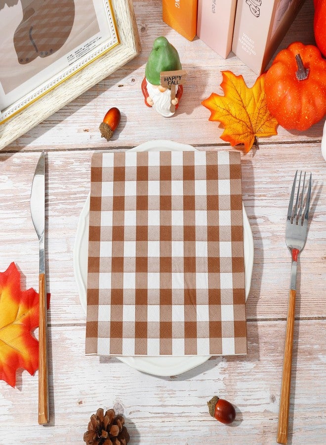 Whaline Terracotta Paper Napkin Buffalo Plaid Disposable Napkins Fall Brown Luncheon Napkin Dinner Napkin for Picnic Fall Harvest Thanksgiving Wedding Bride Shower Party Supplies Table Decor,80Pcs - Image 3