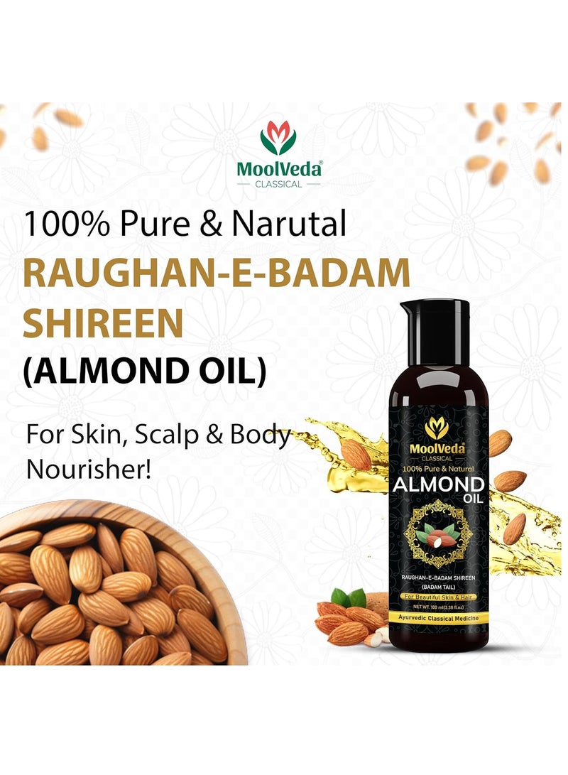 Moolveda RAUGHAN-E-BADAM SHIREEN Sweet Almond Oil for Body, Skin & Hair | Natural Almond Oil | Helps Enhance Memory | Helps Relieve Constipation | Helps Build Stronger Muscles, 100ml - Image 3