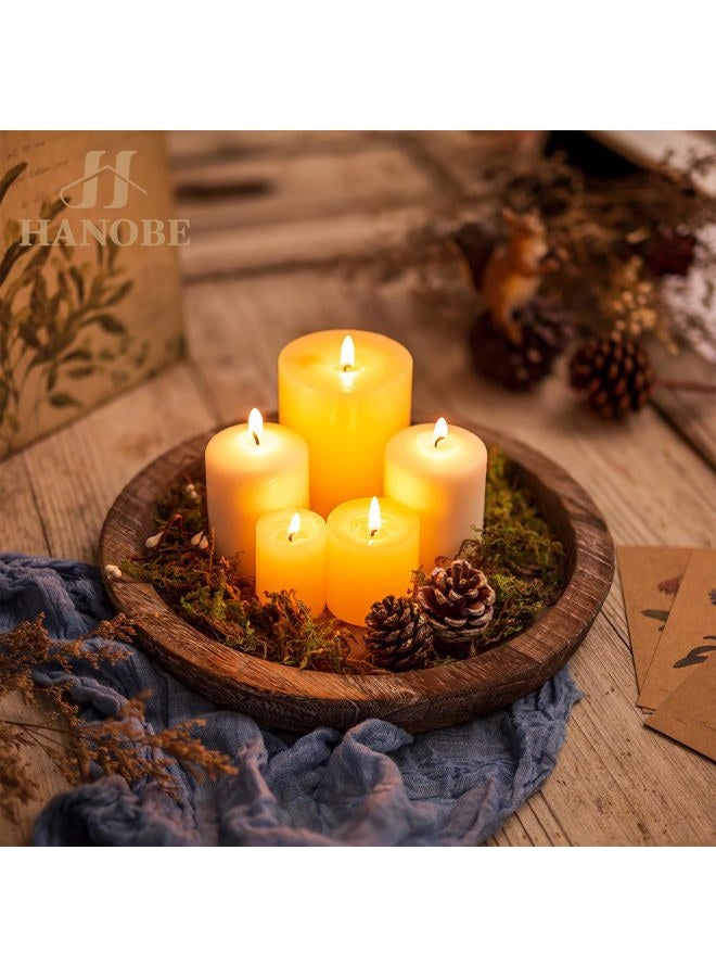 Hanobe Rustic Wooden Serving Tray - Round Wood Butler Decorative Tray Vintage Centerpiece Candle Holder Trays Farmhouse Ottoman Tray for Kitchen Countertop Home Decor for Coffee Table - Image 2