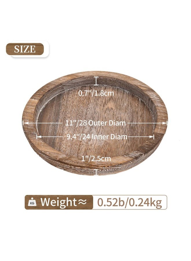 Hanobe Rustic Wooden Serving Tray - Round Wood Butler Decorative Tray Vintage Centerpiece Candle Holder Trays Farmhouse Ottoman Tray for Kitchen Countertop Home Decor for Coffee Table - Image 3