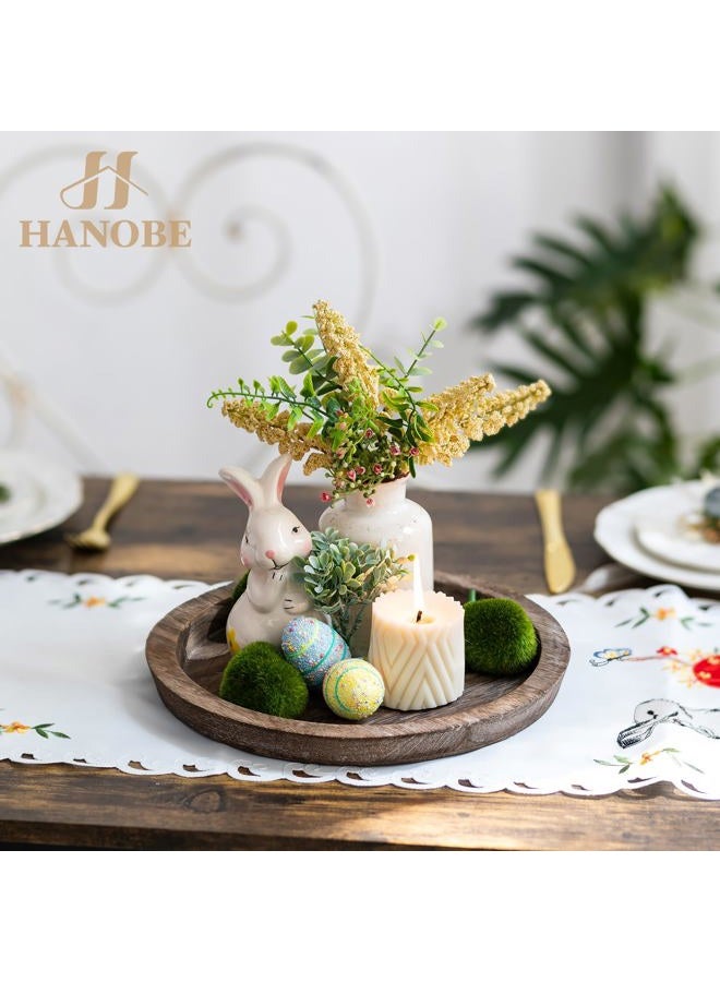 Hanobe Rustic Wooden Serving Tray - Round Wood Butler Decorative Tray Vintage Centerpiece Candle Holder Trays Farmhouse Ottoman Tray for Kitchen Countertop Home Decor for Coffee Table - Image 4