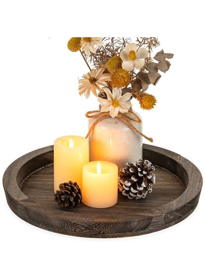 Hanobe Rustic Wooden Serving Tray - Round Wood Butler Decorative Tray Vintage Centerpiece Candle Holder Trays Farmhouse Ottoman Tray for Kitchen Countertop Home Decor for Coffee Table - Image 1