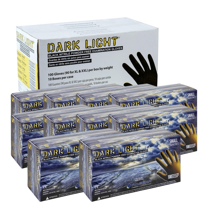 Adenna DLG675 Dark Light 9 mil Nitrile Powder Free Exam Gloves Black Medium Box of 100