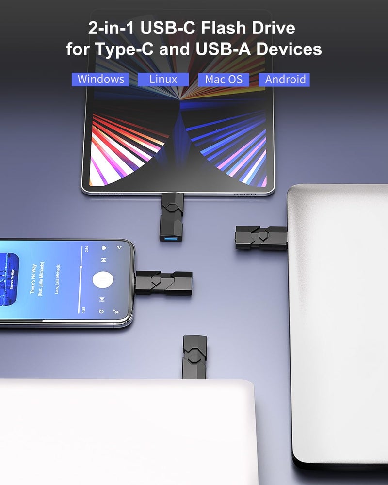 RAOYI 512GB USB C Flash Drive 2 in 1 Type C + USB 3.0 Flash Drive Dual OTG Retractable Type-C Thumb Drive Portable Memory Stick for iPhone 17/16/15 iPad Pro Android Smartphone Tablet PC (Black) - Image 2