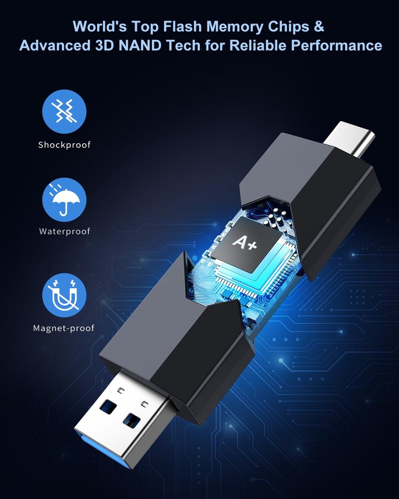 RAOYI 512GB USB C Flash Drive 2 in 1 Type C + USB 3.0 Flash Drive Dual OTG Retractable Type-C Thumb Drive Portable Memory Stick for iPhone 17/16/15 iPad Pro Android Smartphone Tablet PC (Black) - Image 5