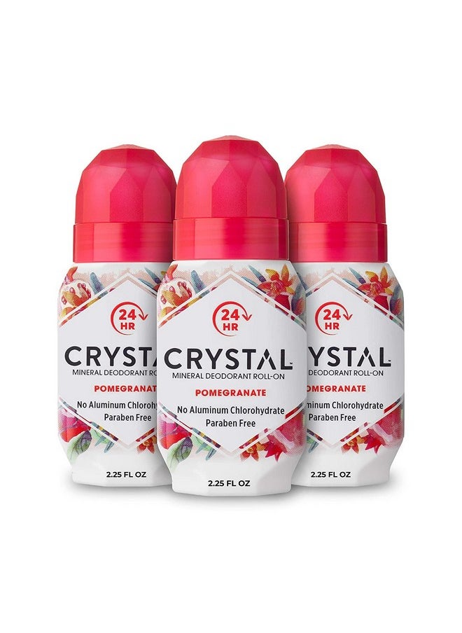 CRYSTAL ESSENCE Crystal Mineral Deodorant Roll-On Body Deodorant With 24-Hour Odor Protection, Pomegranate, Non-Sticky Roll-On, Aluminium Chloride, 2.25 FL OZ - 3 pack  - Image 1