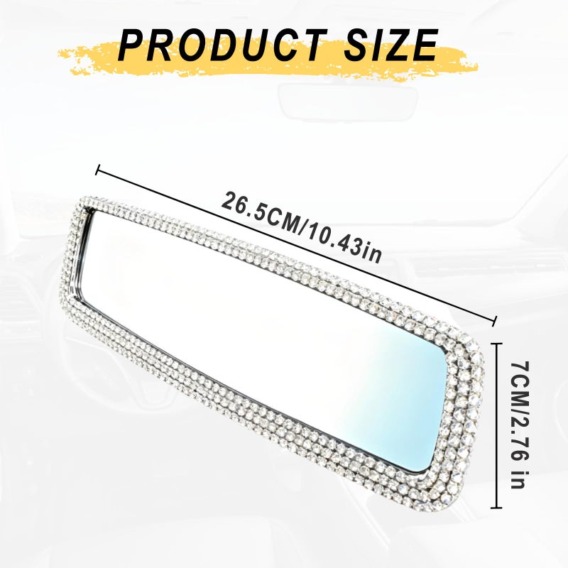 AMZAUTO Bling Rhinestone Rearview Mirror, Car Interior Clip-on Rear View Accessories Decorations Panoramic Rear View Mirror with Bling Rhinestones Crystal Diamonds Edge for SUV, Truck - Image 2