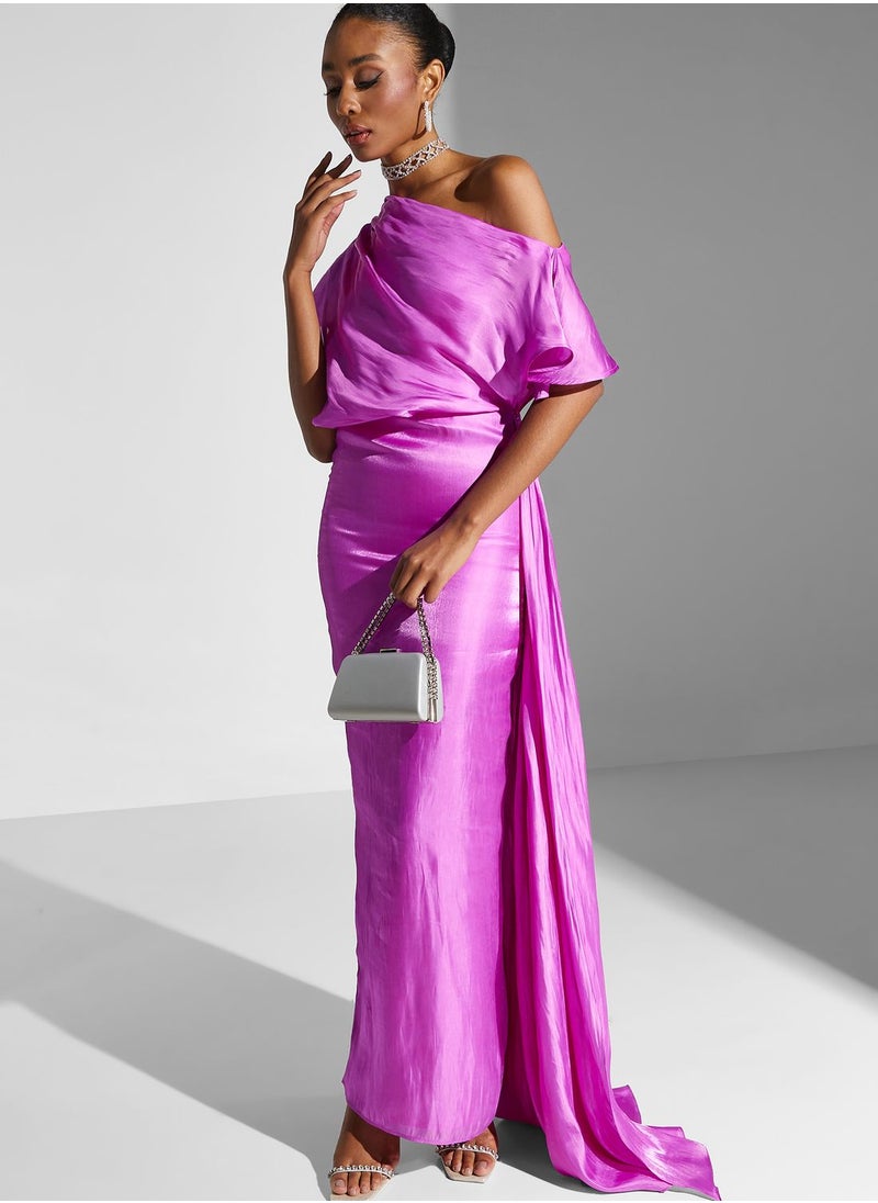 Namshi X Zena Louay Zena Louay Off Shoulder Dress With Trail  - Image 5