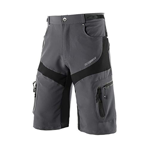 BERGRISAR Mens Cycling Shorts Loose Fit Mountain Bike Shorts with 6 Pockets Grey Large