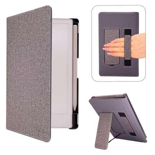 Caweet Stand Case for Remarkable Paper Pro Move 7.3", Hard Back Shell Protective Auto Sleep/Wake Book Folio Cover with Pen Holder and Hand Strap, Grey - Image 1