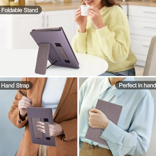 Caweet Stand Case for Remarkable Paper Pro Move 7.3", Hard Back Shell Protective Auto Sleep/Wake Book Folio Cover with Pen Holder and Hand Strap, Grey - Image 2