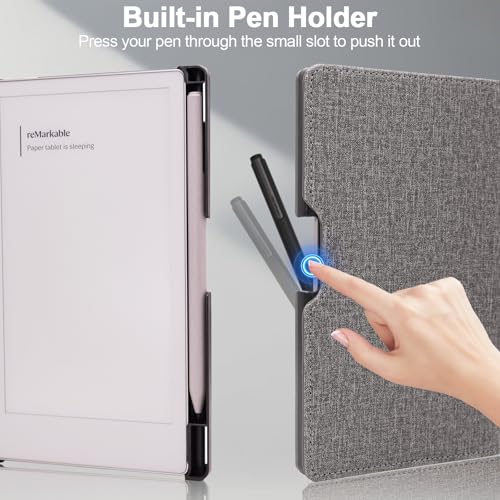 Caweet Stand Case for Remarkable Paper Pro Move 7.3", Hard Back Shell Protective Auto Sleep/Wake Book Folio Cover with Pen Holder and Hand Strap, Grey - Image 5