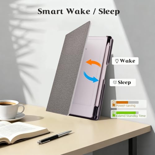 Caweet Stand Case for Remarkable Paper Pro Move 7.3", Hard Back Shell Protective Auto Sleep/Wake Book Folio Cover with Pen Holder and Hand Strap, Grey - Image 3
