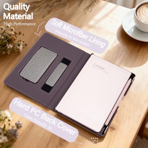 Caweet Stand Case for Remarkable Paper Pro Move 7.3", Hard Back Shell Protective Auto Sleep/Wake Book Folio Cover with Pen Holder and Hand Strap, Grey - Image 4
