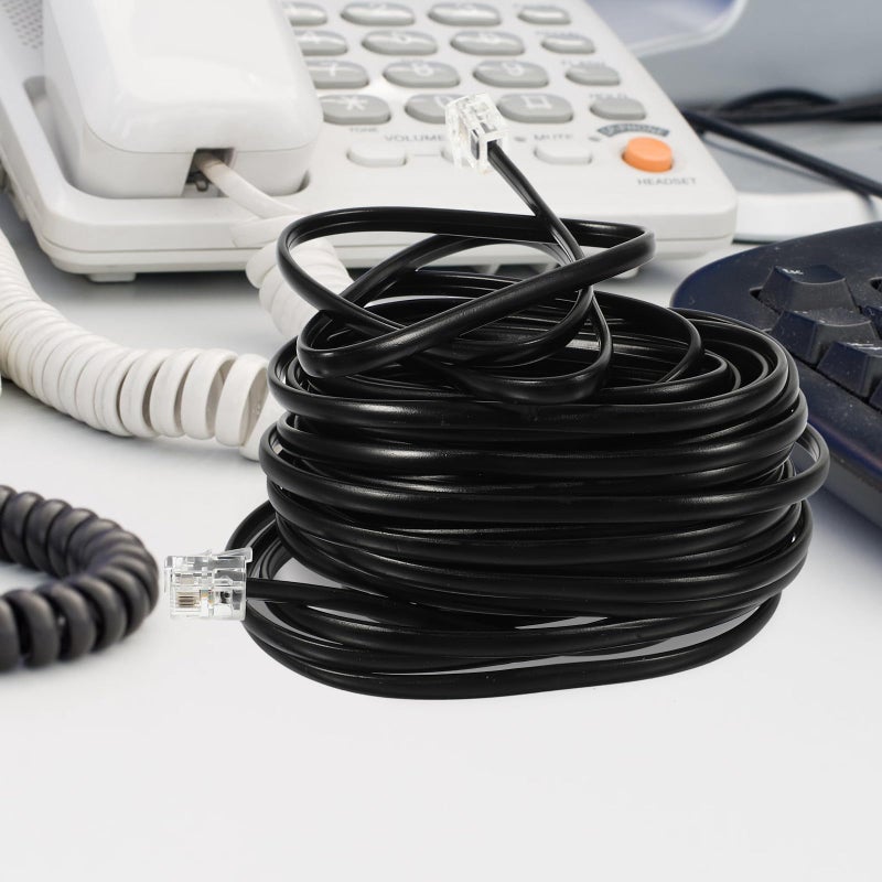 6m RJ11 6P4C Black Telephone Extension Cord for Landline Home Office Use - Image 5