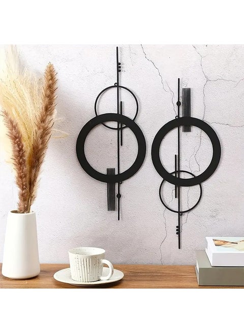 2pcs/set Black Geometric Metal Wall Art, Minimalist Circular Iron Hangings, Modern Decorative Artwork For Living Room Bedroom TV Background Wall Decor