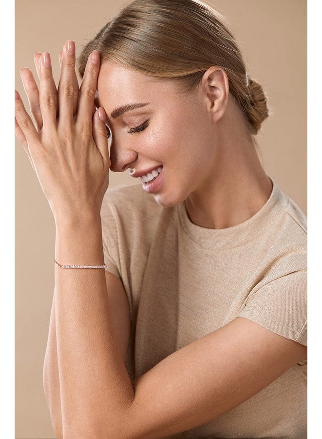 MINUTIAE Rose Gold Plated Diamond Cut Cubic Zirconia Adjustable Bracelet for Women & Girls Jewellery for Gift - Image 4