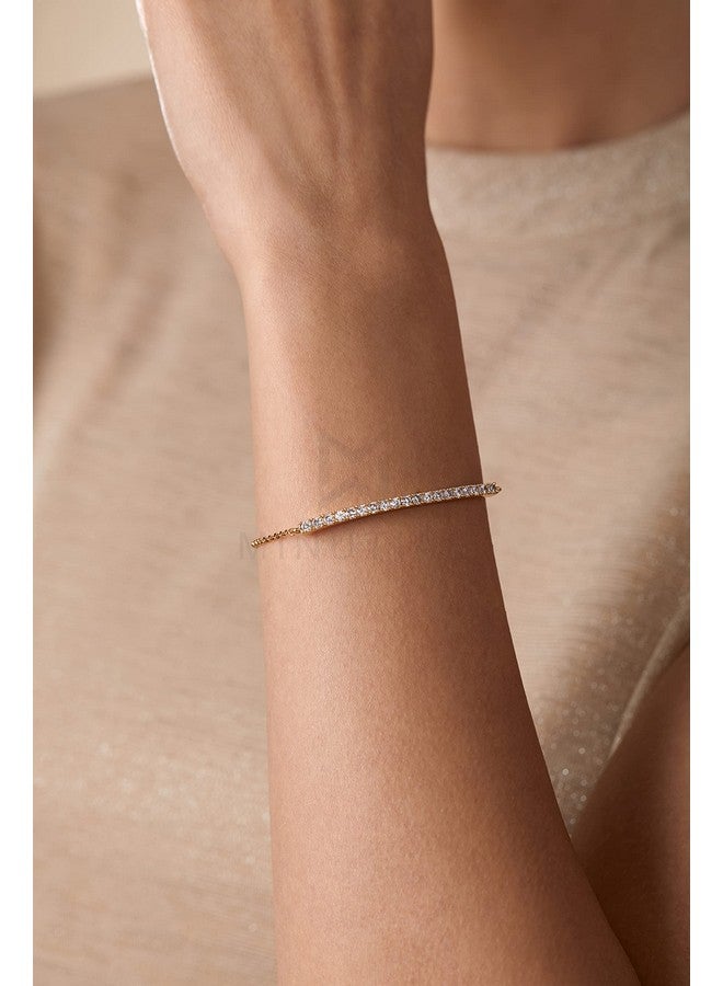 MINUTIAE Rose Gold Plated Diamond Cut Cubic Zirconia Adjustable Bracelet for Women & Girls Jewellery for Gift - Image 2