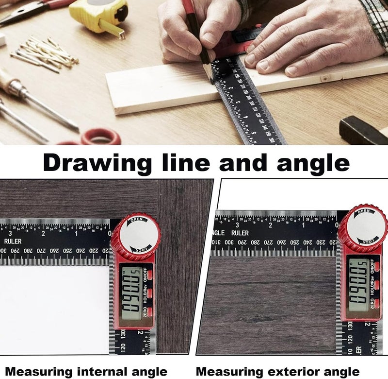 NORTOOLS Digital Angle Finder, 8 inch /230mm T-Bevel Protractor Ruler,Horizontal Vertical Bubble levels with Large LED Screen, 0-360° Measuring Tool,Suitable for Woodworking/Construction/DIY ﻿ - Image 3