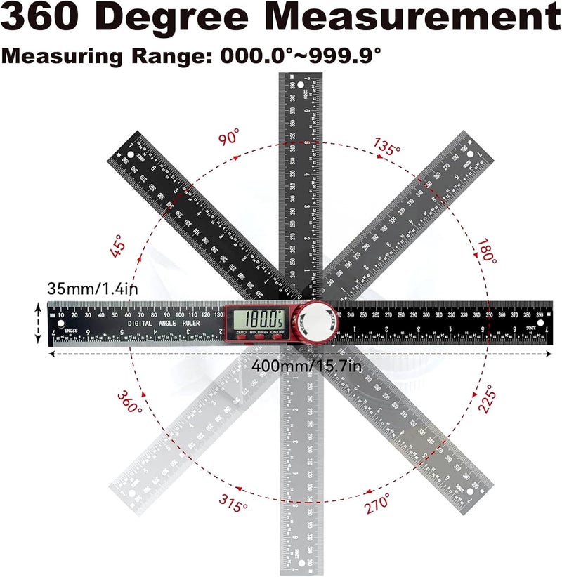 NORTOOLS Digital Angle Finder, 8 inch /230mm T-Bevel Protractor Ruler,Horizontal Vertical Bubble levels with Large LED Screen, 0-360° Measuring Tool,Suitable for Woodworking/Construction/DIY ﻿ - Image 4