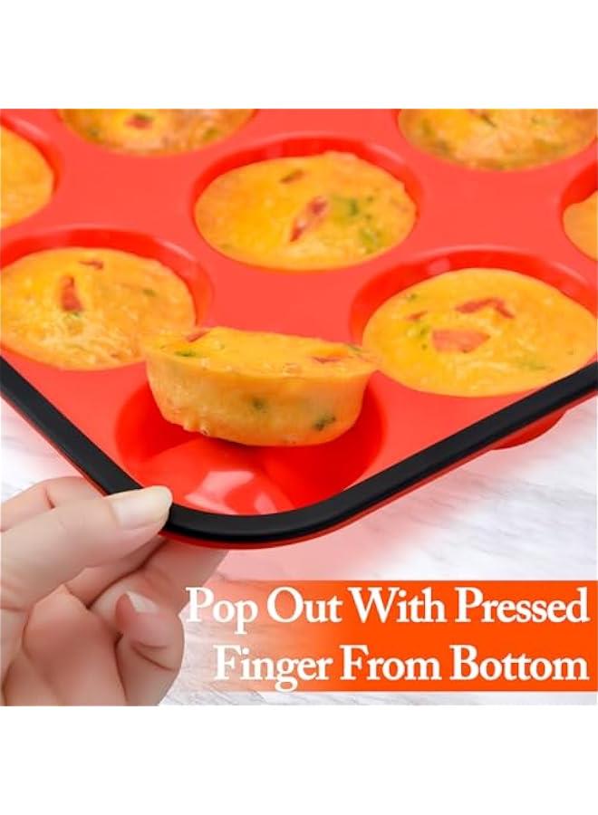 Muffin Pan, Silicone Cupcake Pan Metal Reinforced Frame 12 Cups Regular Silicone Muffin Tray Nonstick 2 Pack - Image 4