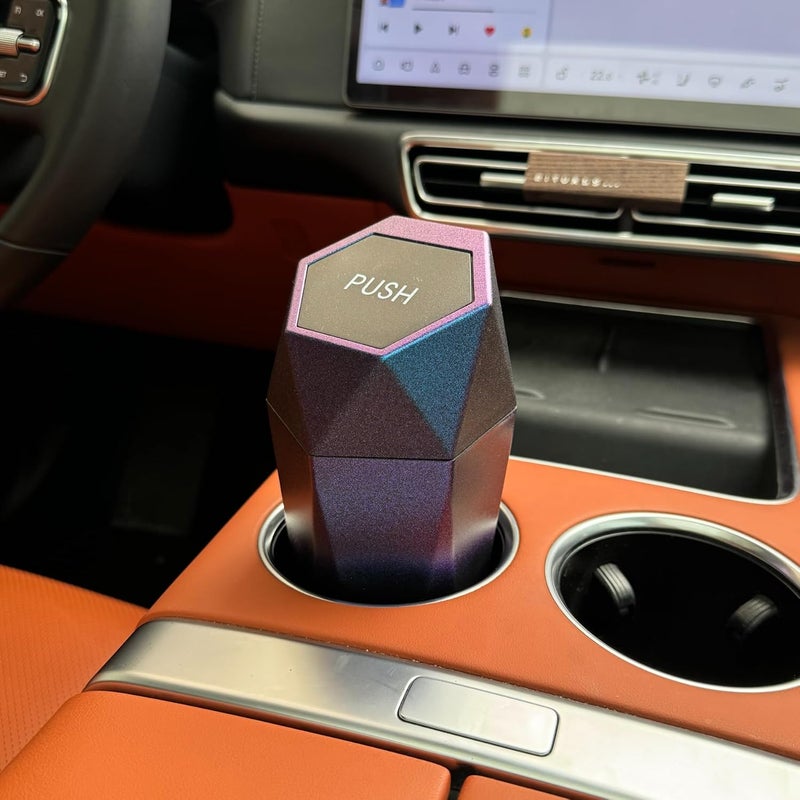 Ginsco Car Trash Can with Lid, Cup Holder Garbage Can for Car, Garbage Bin Cars Accessories for Interior, Leakproof Small Trash Bin, Mini Trash Can for Cars, Home, Office (1, Iridescent Blue) - Image 2