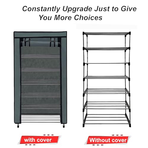 RAXON WORLD 6-Tier Shoe Rack, Shoe Storage Cabinet with Dustproof Cover, Free-Standing Shoe Storage Organizer for Closet, Entryway, Hold 24+ Pairs of Shoes, for Sneakers, High Heels - Grey - Image 2