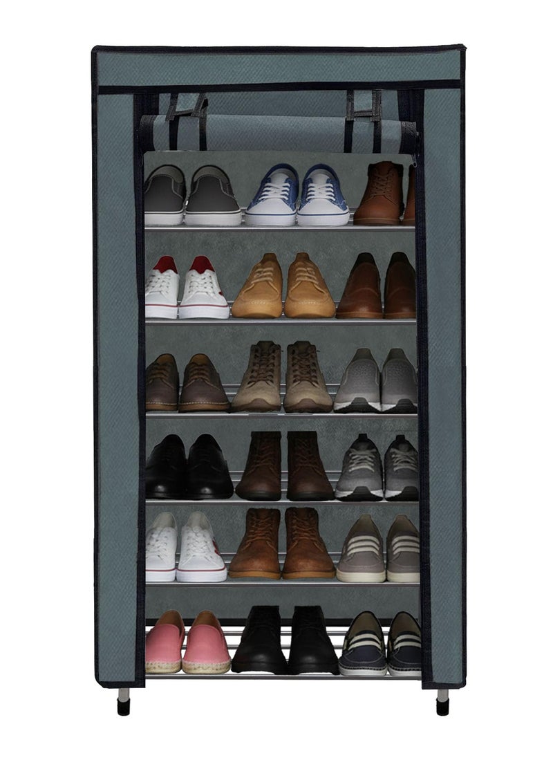 RAXON WORLD 6-Tier Shoe Rack, Shoe Storage Cabinet with Dustproof Cover, Free-Standing Shoe Storage Organizer for Closet, Entryway, Hold 24+ Pairs of Shoes, for Sneakers, High Heels - Grey - Image 4