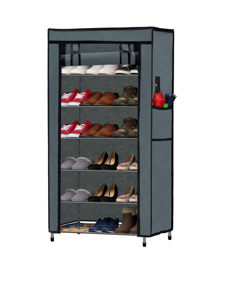 RAXON WORLD 6-Tier Shoe Rack, Shoe Storage Cabinet with Dustproof Cover, Free-Standing Shoe Storage Organizer for Closet, Entryway, Hold 24+ Pairs of Shoes, for Sneakers, High Heels - Grey - Image 3
