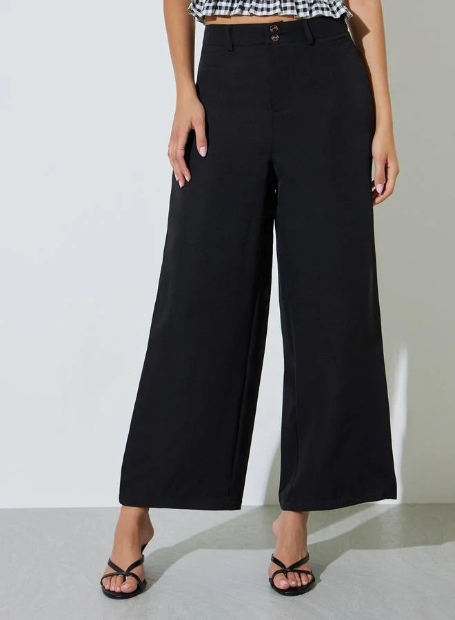 Styli Black Mid Rise Straight Leg Pants