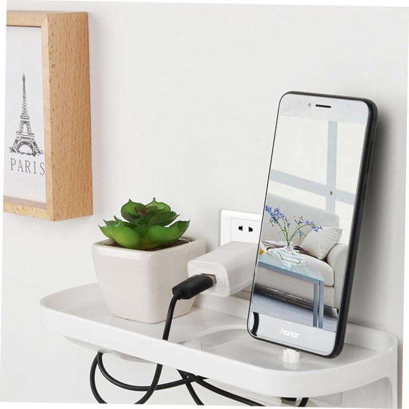 رف شاحن مثبت على الحائط منظم رف شحن عائم لاصق منضدة جانبية لتخزين الهواتف والأجهزة اللوحية - Image 3