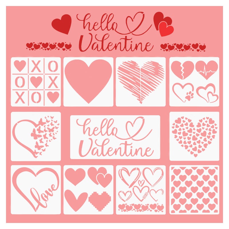 HADDIY Heart Stencils for Painting,11 Pcs Plastic Heart Templates for Drawing on Wood and Crafts,Spraying on Wall - Image 1