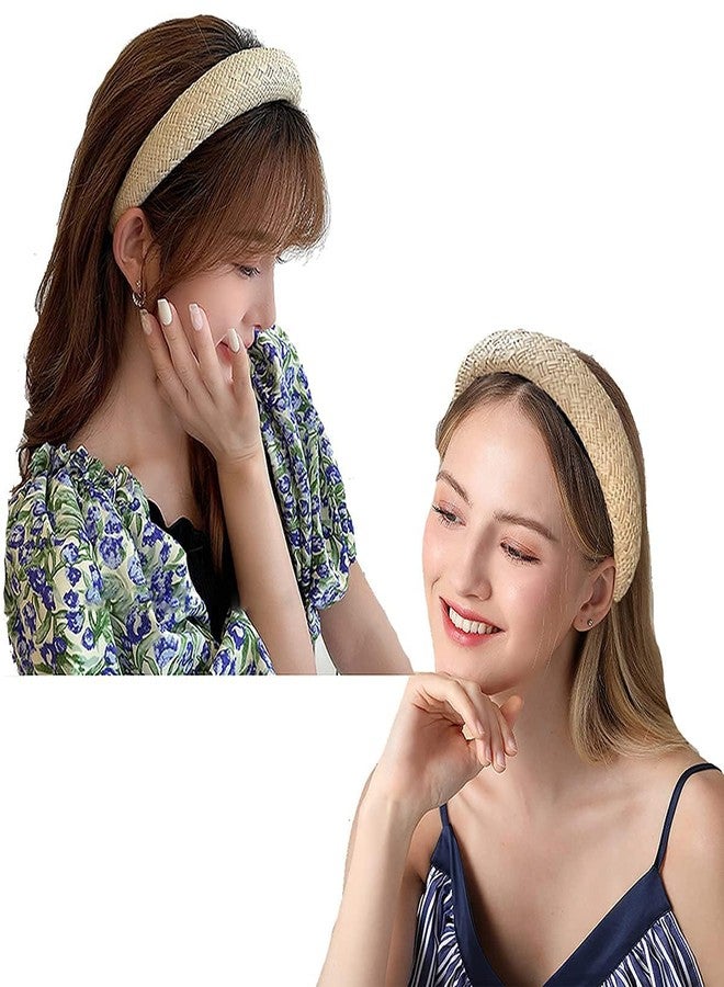 STORE 2508 Store2508 Pack of 2 Women’s Woven Straw Headband Set | Padded Wide Rattan Hairbands for Girls & Women | Handmade Braided Summer Beach Headband | Comfortable Non-Slip Boho Hair Accessory - Image 3