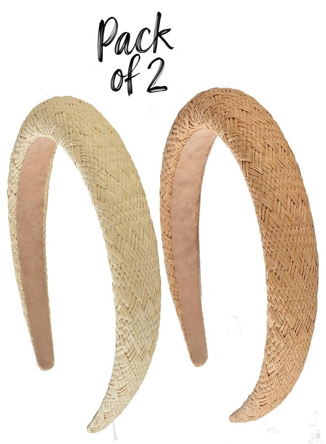STORE 2508 Store2508 Pack of 2 Women’s Woven Straw Headband Set | Padded Wide Rattan Hairbands for Girls & Women | Handmade Braided Summer Beach Headband | Comfortable Non-Slip Boho Hair Accessory - Image 2