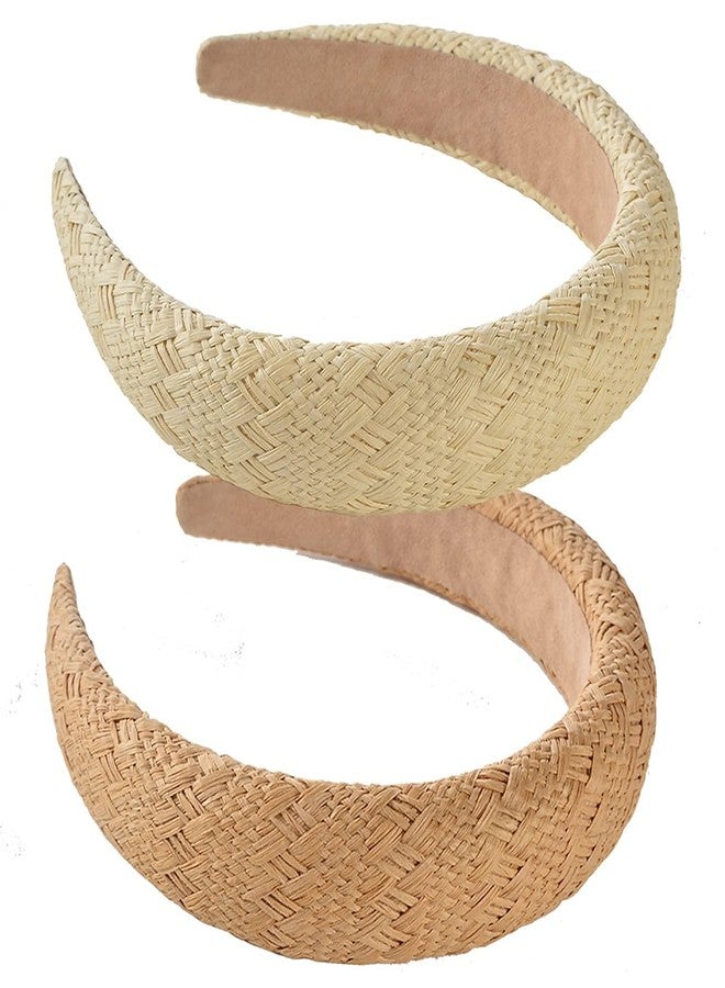STORE 2508 Store2508 Pack of 2 Women’s Woven Straw Headband Set | Padded Wide Rattan Hairbands for Girls & Women | Handmade Braided Summer Beach Headband | Comfortable Non-Slip Boho Hair Accessory - Image 1