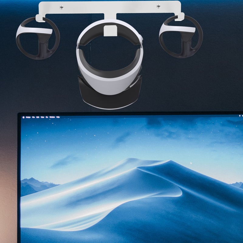 حامل جداري لسماعات الواقع الافتراضي مزود بمنفذي شحن من النوع C، تصميم موفر للمساحة لجهاز PS VR2 - Image 4