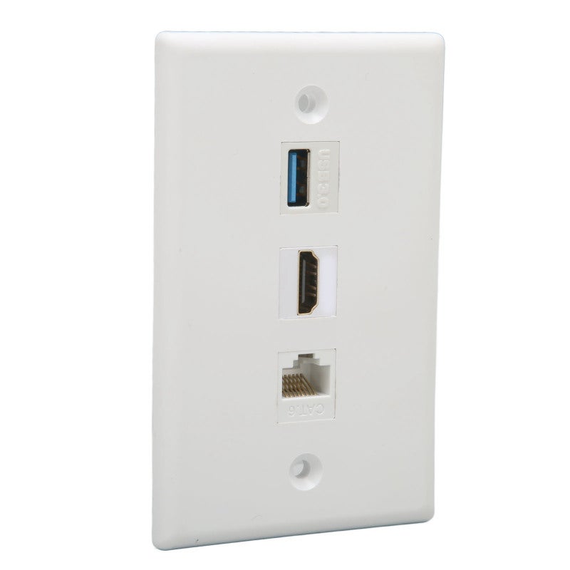 3 Port Wall Plate Outlet - Solder Free Conceal Cables Design, Secure Snap-in Fixing, Easy Operation for Wall Mounted HDTVs, Projectors, Computers - Image 1