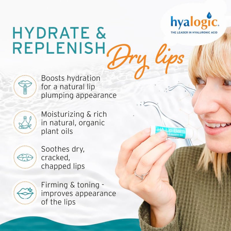 Hyalogic HA Lip Balm - Hyaluronic Acid & Organic, Natural Coconut Oil - Soothes Dry, Chapped Lips - Plumping, Moisturizing & Nourishing - Unflavored - Fragrance & Dye Free - 4.25g - 4 Sticks - Image 3