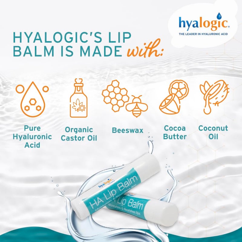 Hyalogic HA Lip Balm - Hyaluronic Acid & Organic, Natural Coconut Oil - Soothes Dry, Chapped Lips - Plumping, Moisturizing & Nourishing - Unflavored - Fragrance & Dye Free - 4.25g - 4 Sticks - Image 2