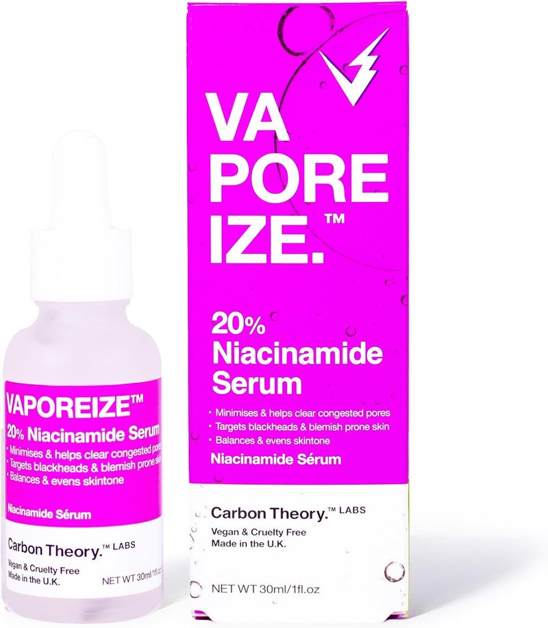 Carbon Theory 20 Niacinamide Serum Pore Minimizer Blackhead Remover Balances Evens Skin Tone 1 Zinc Serum Vegan Spot Treatment VaPOREize 30ml