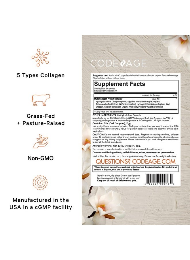 Codeage - Multi Collagen Protein Capsules Type I Ii Iii V X Grass Fed & Hydrolyzed Collagen Pills Supplement All In One Collagen Bone Broth Amla Berry Source Of Vitamin C Nongmo 90 Count - Image 1