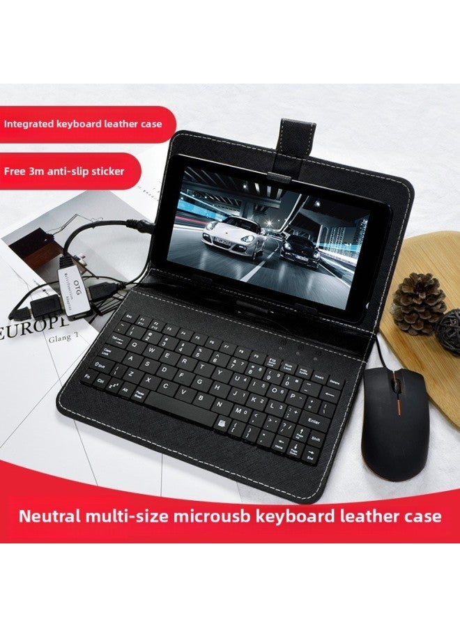 7-10.1 Inch Wired Keyboard Tablet PC Protective Case Mobile Phone Keyboard Universal Leather Case Wholesale-Color:Keyboard Leather Case + Standard USB Interface Splitter-Product Type:10.1 Inch - Image 3