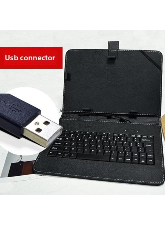 7-10.1 Inch Wired Keyboard Tablet PC Protective Case Mobile Phone Keyboard Universal Leather Case Wholesale-Color:Keyboard Leather Case + Standard USB Interface Splitter-Product Type:10.1 Inch - Image 1