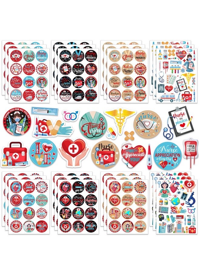 HOWAF 300Pcs Thank You Nurse Stickers,Nurse Themed Label Stickers For Nurse Appreciation Week Party Decoration Supplies,Nurse Day Gift Tag Stickers For Nurse Week Nurse Graduation Party Gift - Image 1