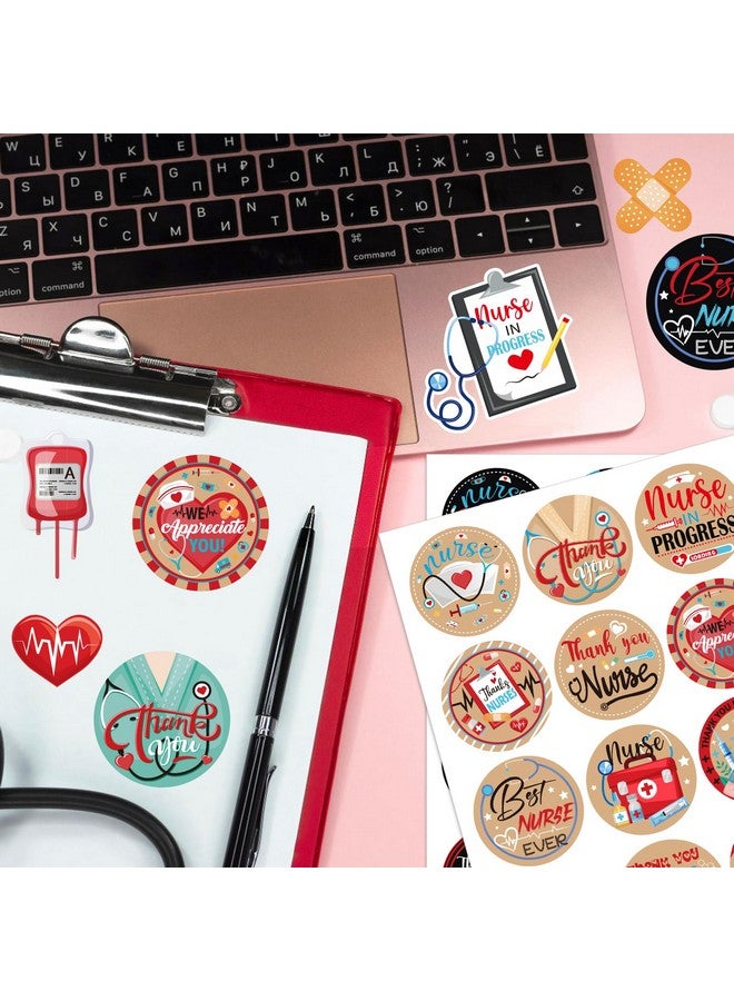HOWAF 300Pcs Thank You Nurse Stickers,Nurse Themed Label Stickers For Nurse Appreciation Week Party Decoration Supplies,Nurse Day Gift Tag Stickers For Nurse Week Nurse Graduation Party Gift - Image 4