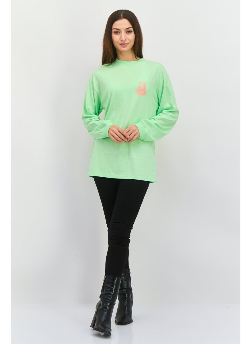 X-Girl Women Round Neck Long Sleeves Graphic Print T-Shirt, Lime Green  - Image 4