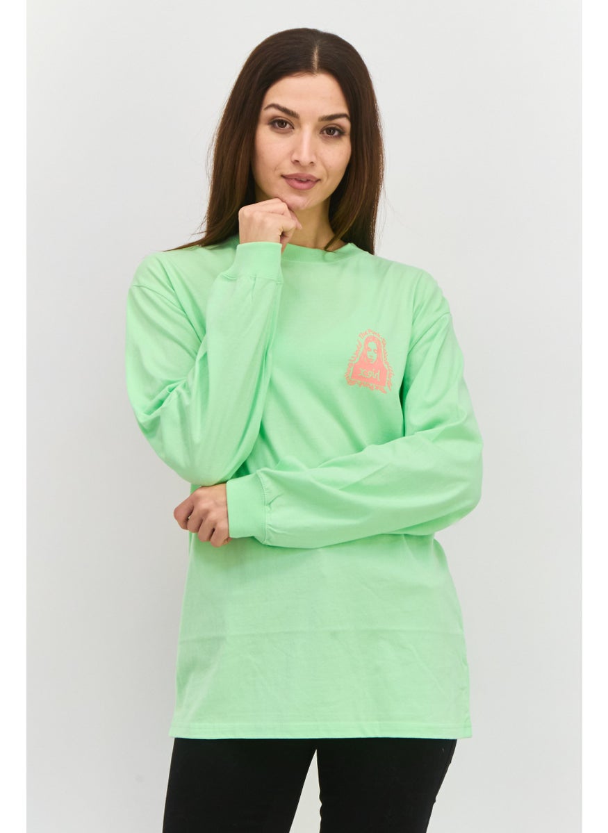 X-Girl Women Round Neck Long Sleeves Graphic Print T-Shirt, Lime Green  - Image 1