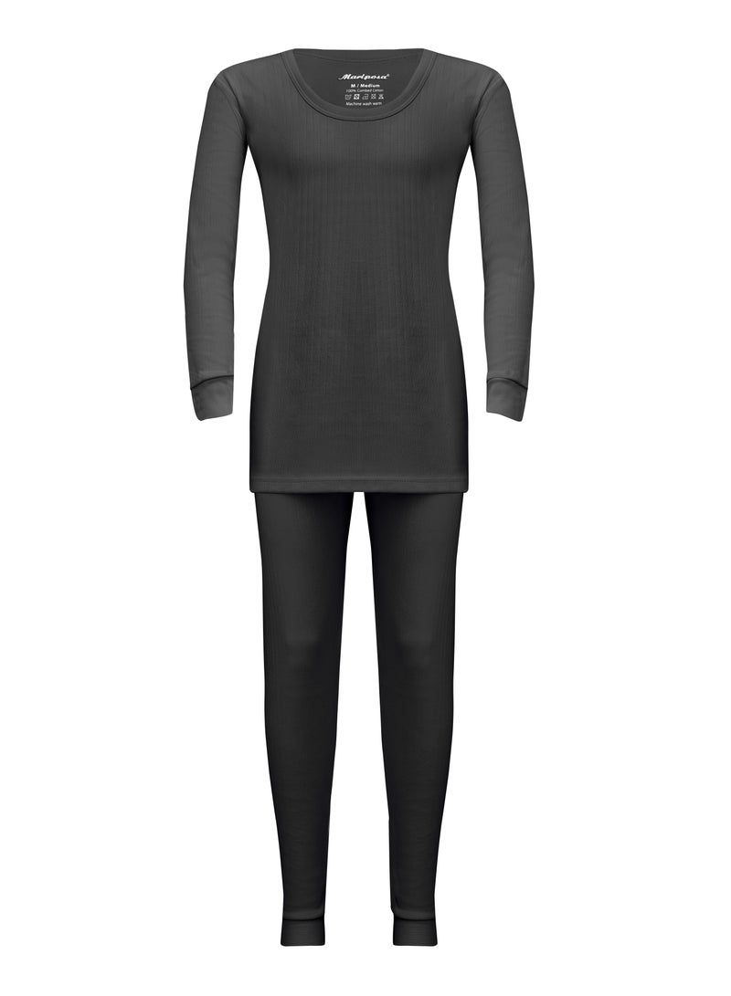 ماريبوزا طقم ماريبوسا الحراري القطني المتشابك للبنات (أسود) - Image 1